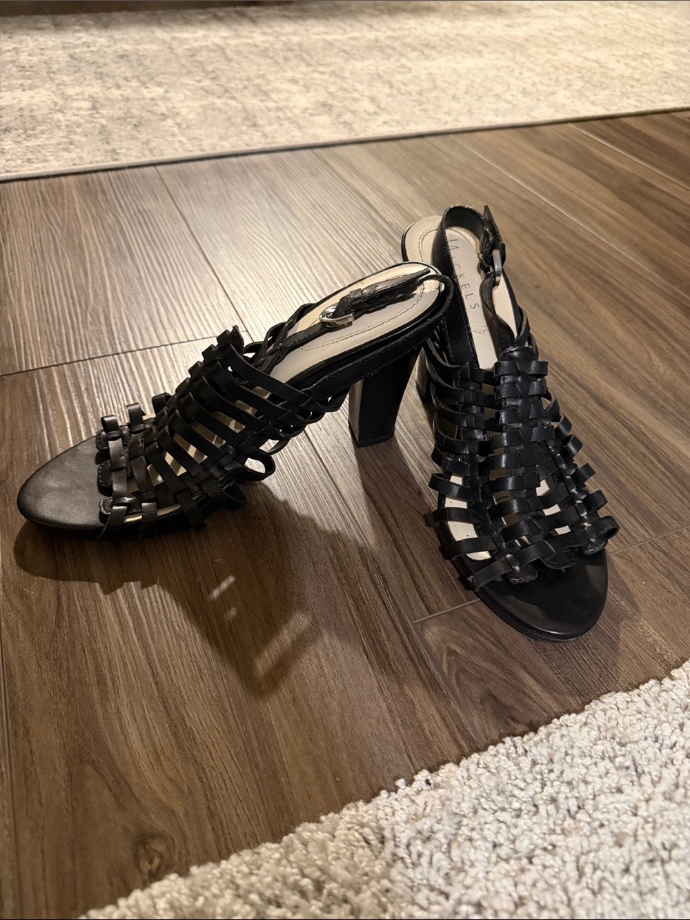 Nickels Black Woven Slingback Block Heels